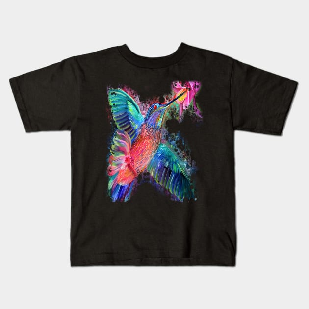 Colorful rainbow hummingbird watercolor art print Kids T-Shirt by starchildsdesigns